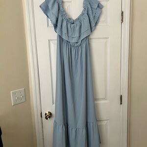 SHEIN Light Blue Ruffled Maternity Dress